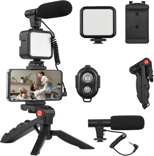 SURPN Vlogging Kit for iPhone, Android With Tripod, Black