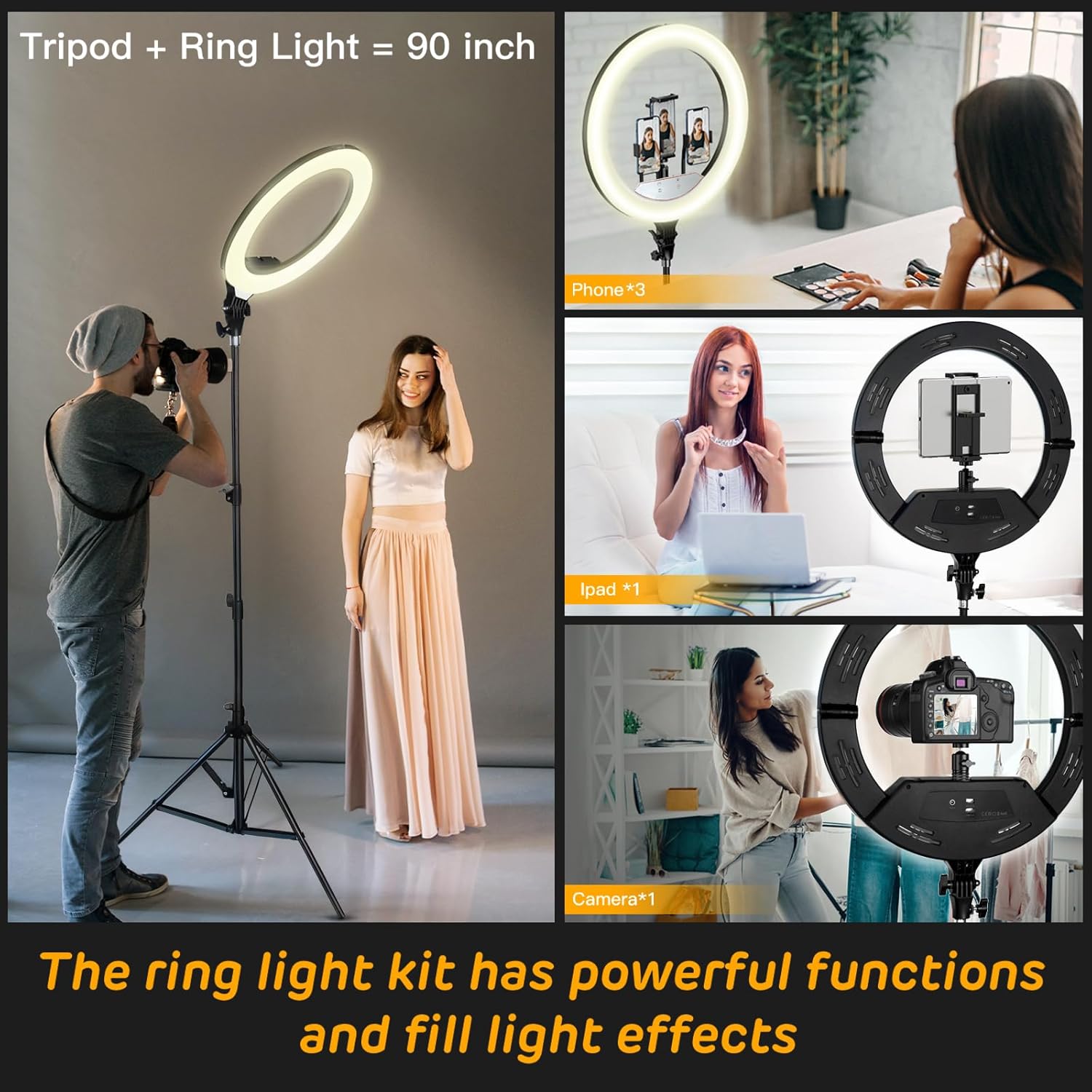 RGB Ring Light 18 inch with Tripod Stand (2700-7000K) for Phone Camera iPad Selfie Live Stream YouTube TikTok Video Shooting Best Lighting Atmosphere Ringlight (18 inch)