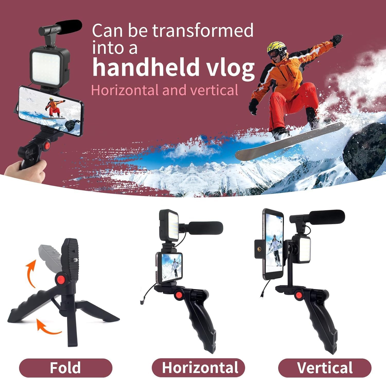 SURPN Vlogging Kit for iPhone, Android With Tripod, Black